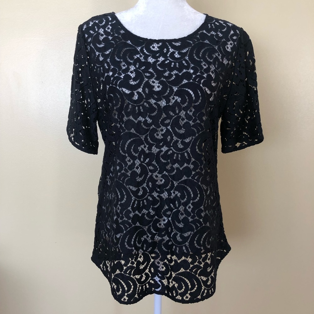SOLD - Loft Navy Blue Paísley Lace Top - L